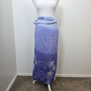Jackie K Purple White Tropical Beach Summer Palm Trees Wrap‎ Maxi Skirt Size M